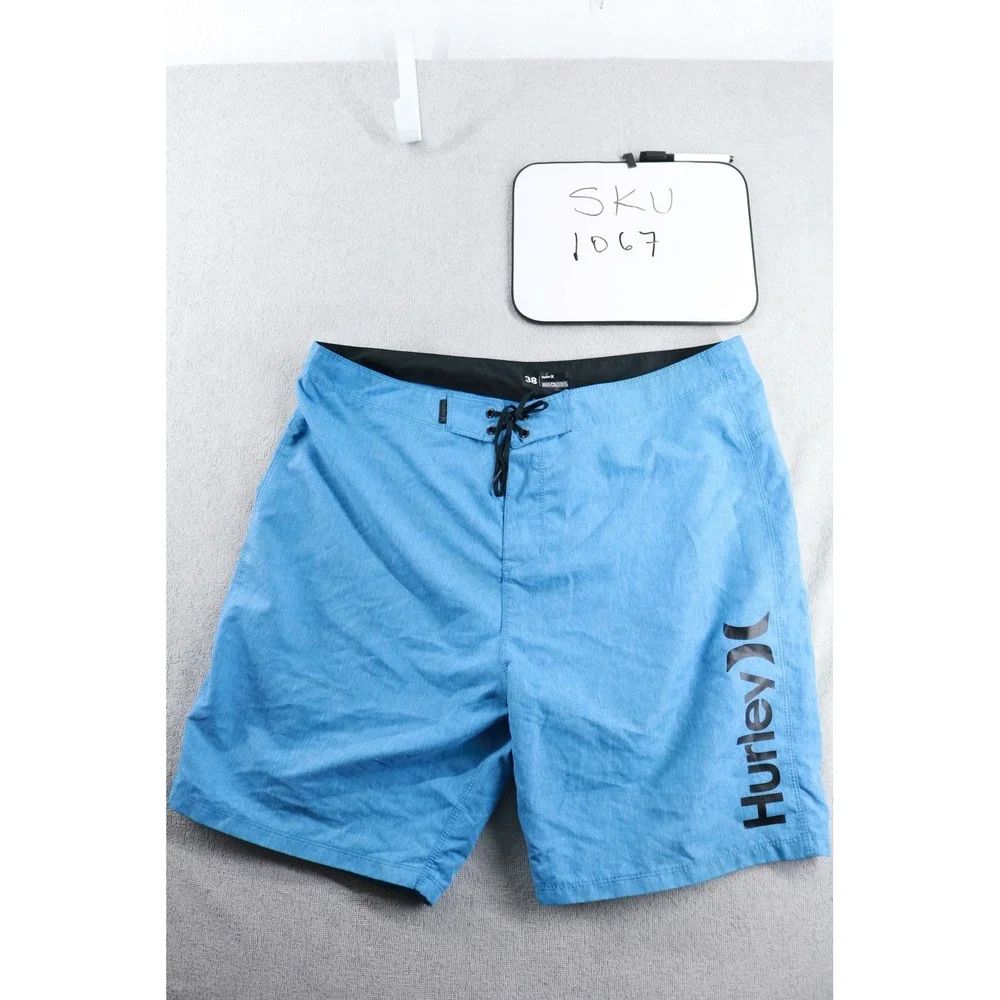 Hurley Board Shorts Mens 38 Blue MBS0008690 Heathered Logo Lace Up Surf Trunks